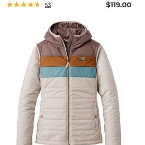 LL Bean Womens mountain classic puffer jacket color block hooded